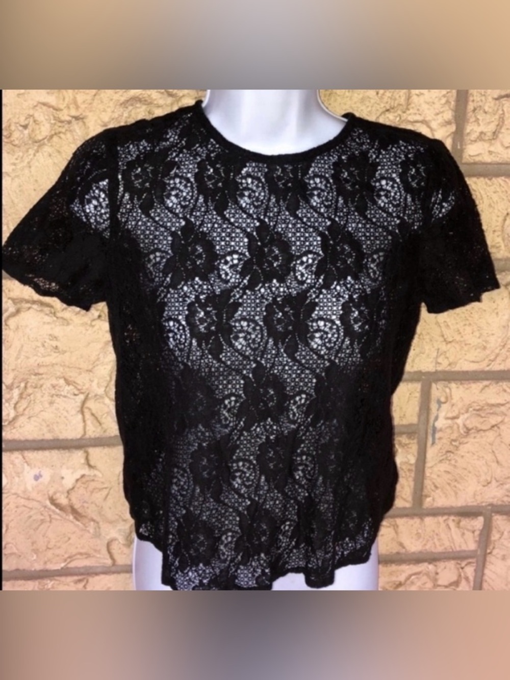 WAYF Lace floral Top Blouse lace black short sleeve retro Size XS Goth